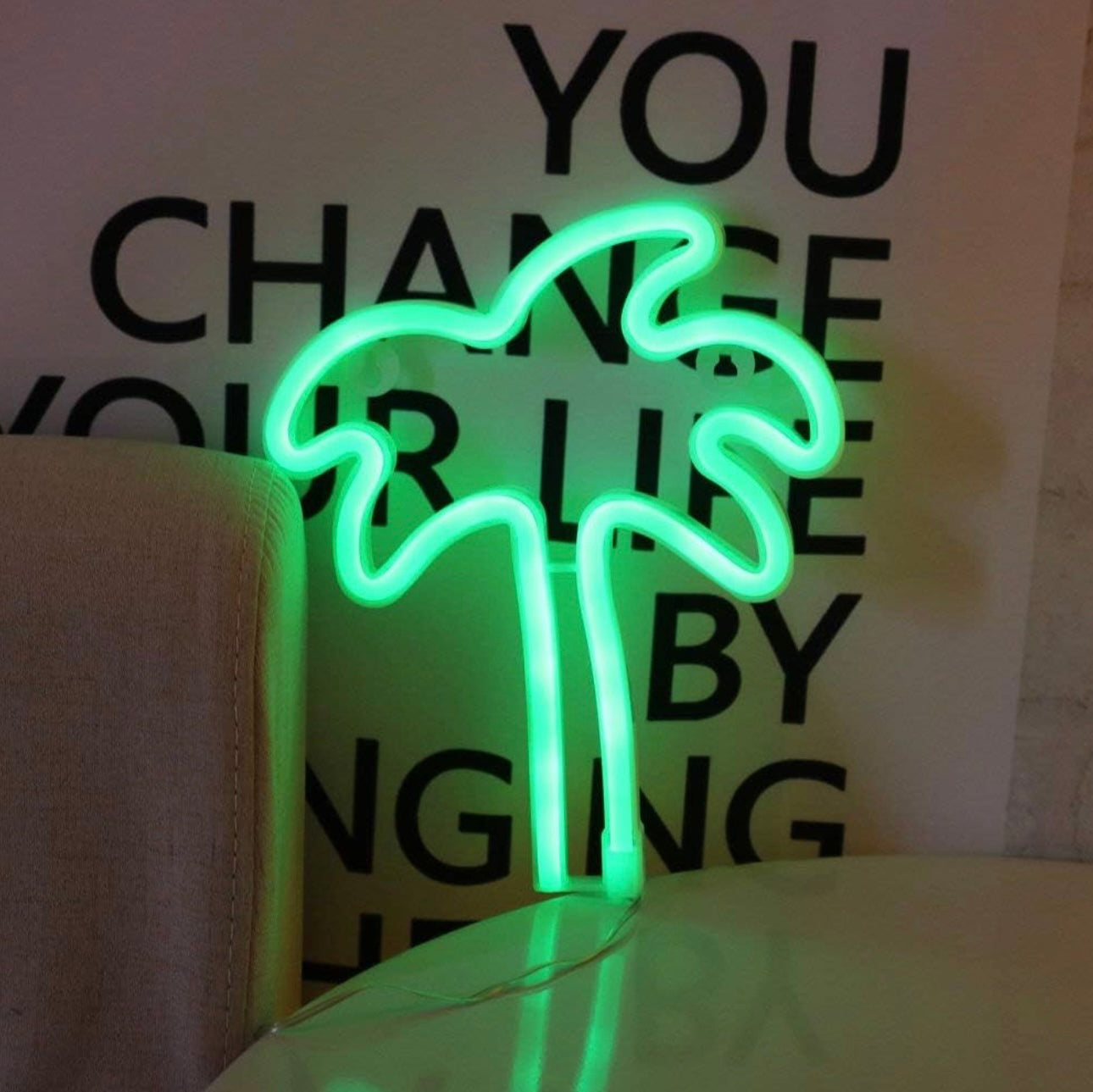 Palm Tree Shaped Neon Night Light Green Neon Signs USB & Battery Powered Hanging Wedding Sign Novelty Wall Decorative Neon Signs for Birthday Christmas Party Kids Room Living Room Bedroom