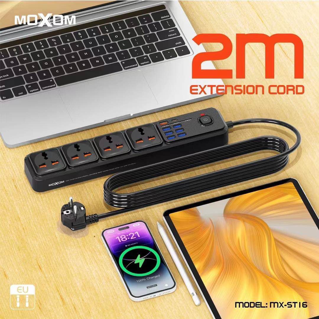 Moxom MX-ST16 7USB + 1PD 2500W Max Outlets 12in1 Power Strip