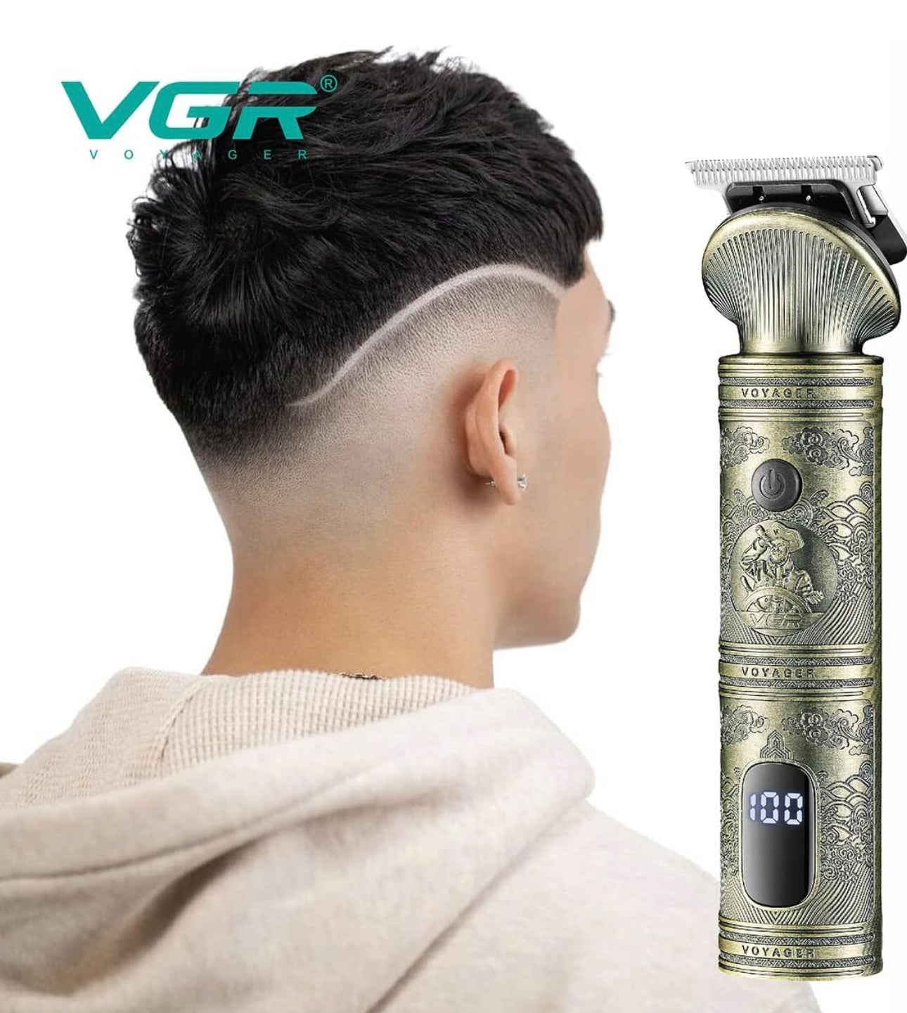 VGR V-962 Professional Self Haircut Hair Clipper and Beard Trimmer with Digital Display, USB Charging Cable, 4 Guide Combs, 0mm Bald Head Clipper for Men, 200-Minute Runtime, 1200mAh Li-ion Battery