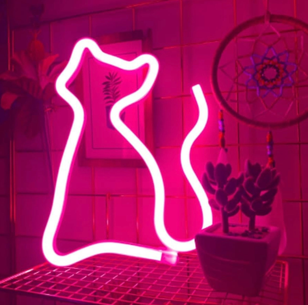 Cat Neon Sign Pink Cute Cat Kitty Led Neon Lights Powered by USB or Battery for Home, Kids Room, Living Room Wall Decor, Birthday Christmas Party and Festival Gift