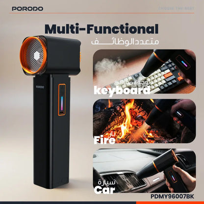 Porodo Tornado Turbo Blower Fan with LED Light Function - Black