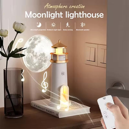 Lighthouse Ambient Lights Moon Projection Lamp Motion Sensor Night Light Dimmable Bluetooth Music Magnetic Creative Camping Lamp