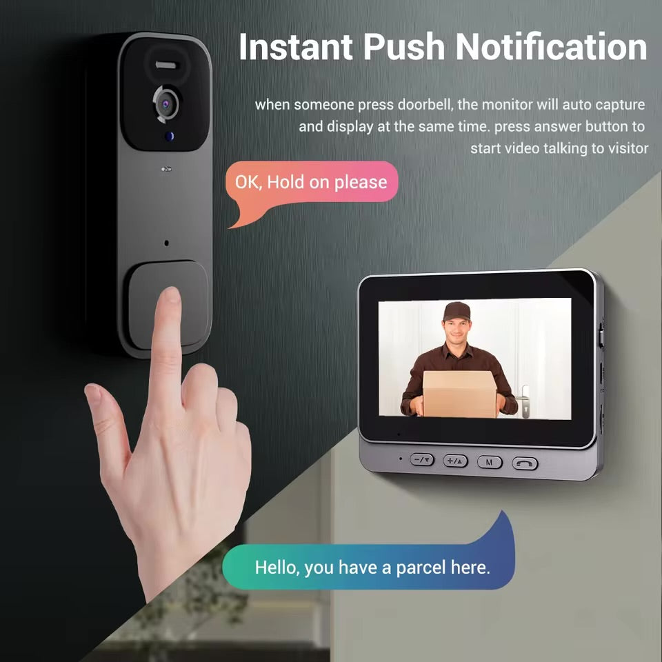 2.4G Wireless Doorbells with 4.3'' Display Security Camera Digital Door Peepholes HD Night Vision Home Intercom Video Eye Bell