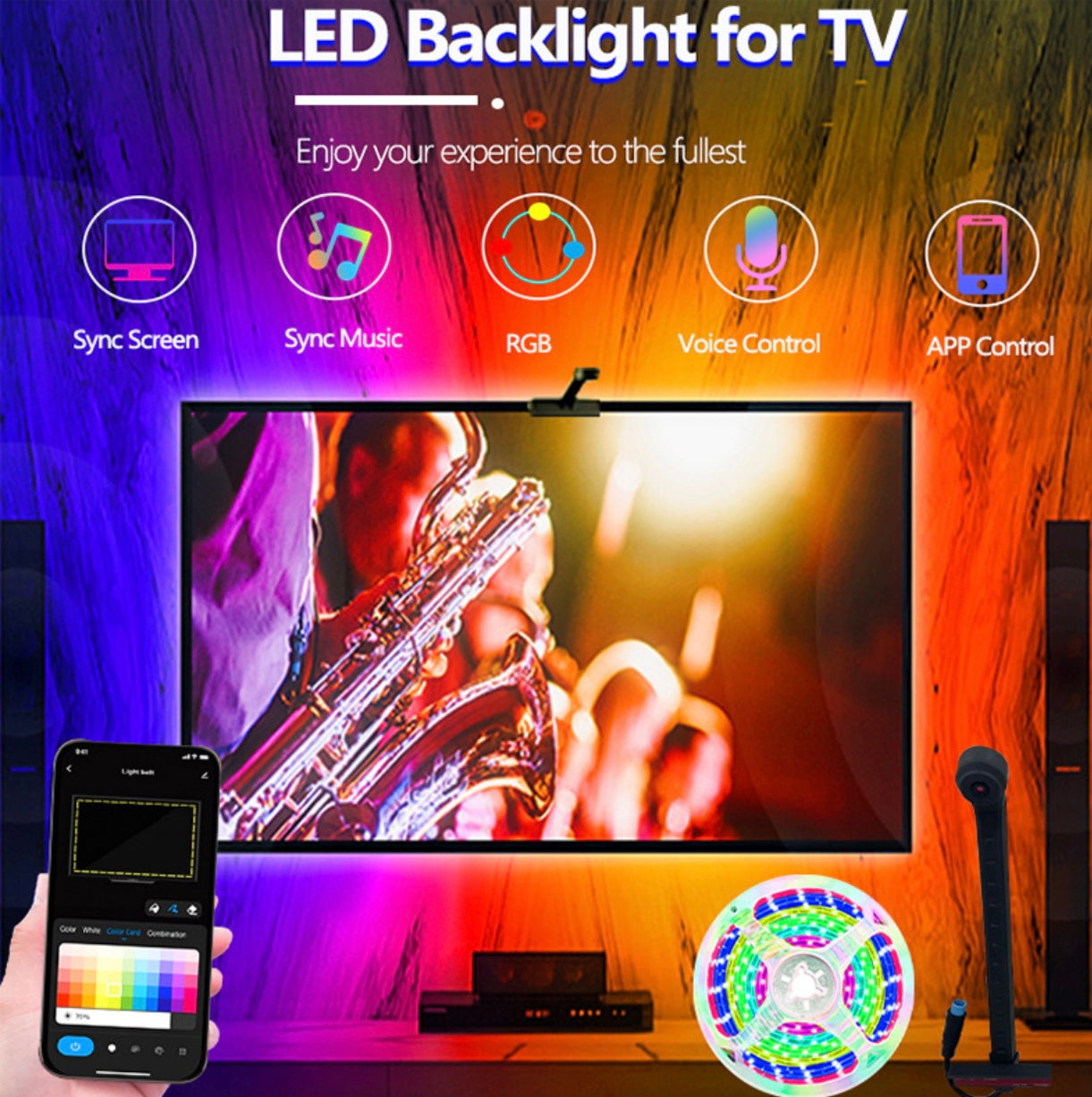 Smart TV Backlight Camera Screen Synchronization RGB LED Light Strip App Control