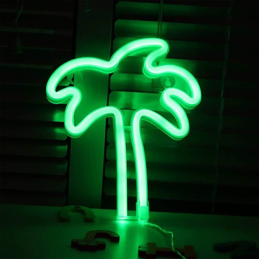 Palm Tree Shaped Neon Night Light Green Neon Signs USB & Battery Powered Hanging Wedding Sign Novelty Wall Decorative Neon Signs for Birthday Christmas Party Kids Room Living Room Bedroom