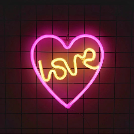 Love in Heart Romantic Neon Light