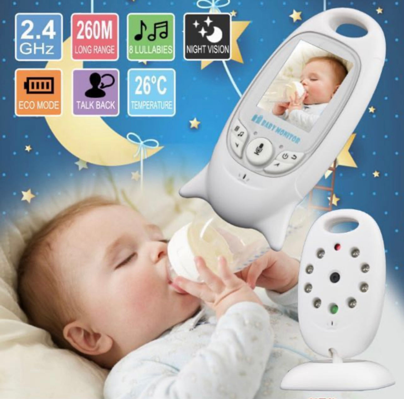 Video Baby Monitor Vb601 Wireless Video Baby Monitor Night Vision Motion Detection Small Camera Two Way Intercom LED Temperature Monitoring Monitor Your Baby Easily