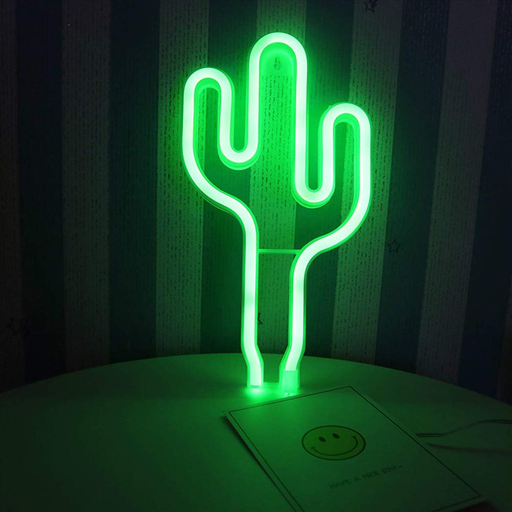 LED Green Cactus Neon Sign Wall Decor USB or Battery Operated Neon Night Lights Lamps Art Decor Wall Decoration Table Lights Decorative for Home Living Room Wedding Birthday Christmas Party