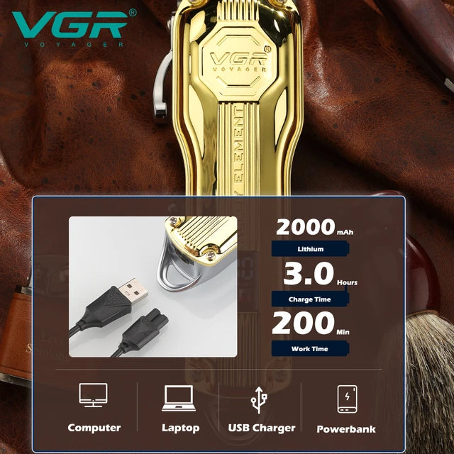 VGR V-672 Professional Corded & Cordless Hair Clipper, Salon Trimmer with Digital LED Display, 6 Cutting Guide Combs, 200-Minute Runtime, 2000mAh Lithium Battery