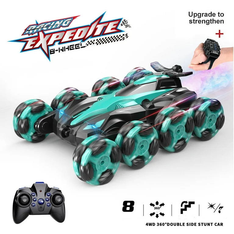 I2.4GHz Gesture Sensing RC Stunt Car, 8WD 360° Spin Flip RC Car with Light Music and Spray