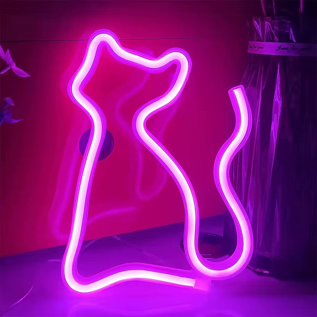 Cat Neon Sign Pink Cute Cat Kitty Led Neon Lights Powered by USB or Battery for Home, Kids Room, Living Room Wall Decor, Birthday Christmas Party and Festival Gift