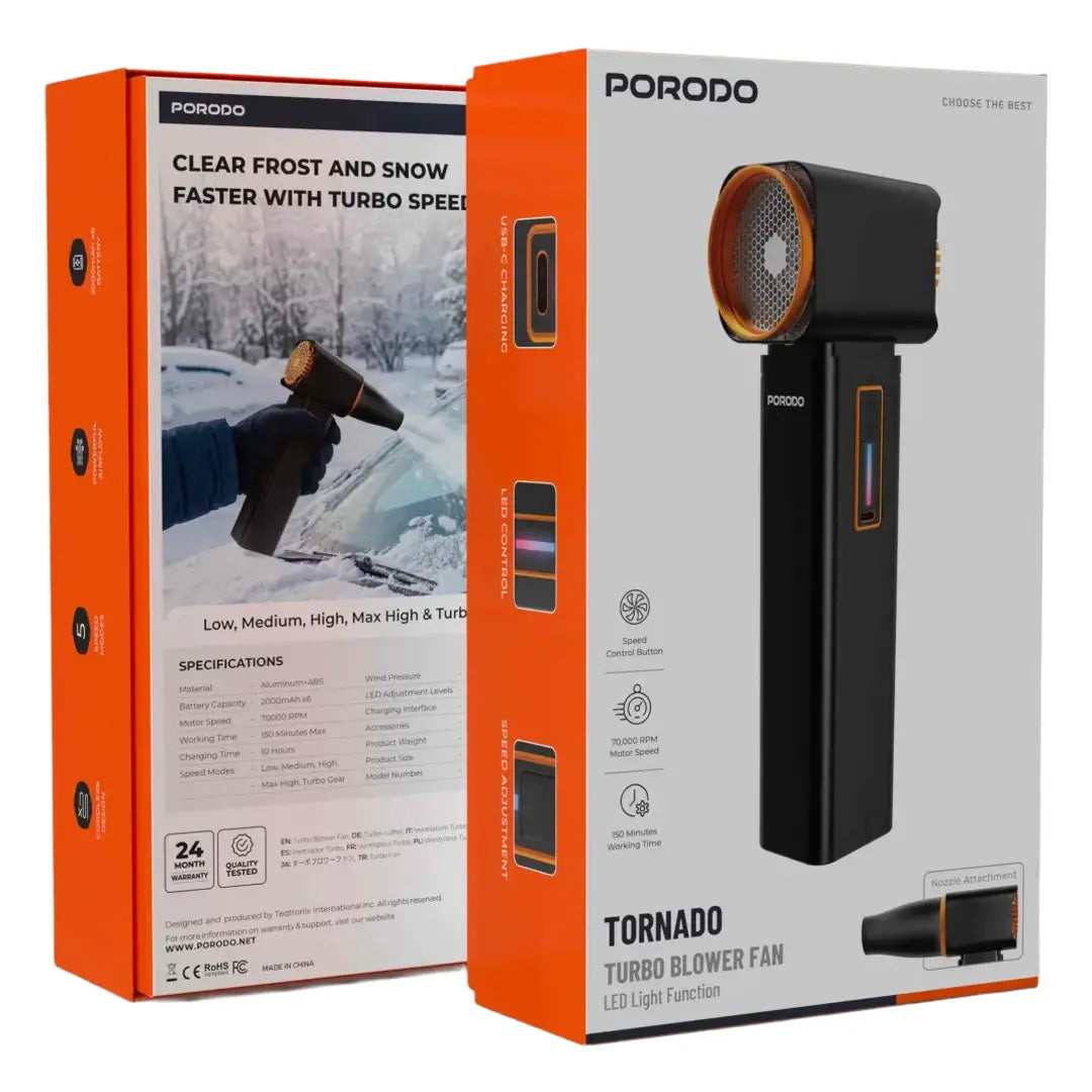 Porodo Tornado Turbo Blower Fan with LED Light Function - Black