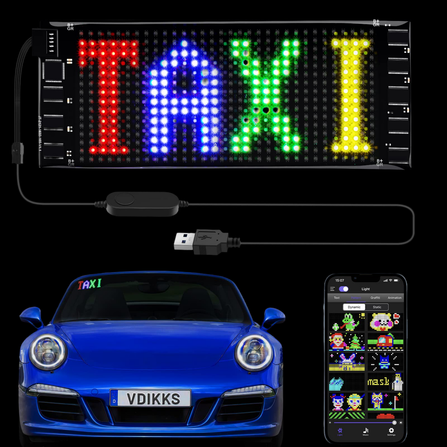 LED Car Sign: Programmable LED Matrix Panel with FPCB Flexible Screen for Displaying Perfect for Cars, Shops,Restaurants and Party Festivals