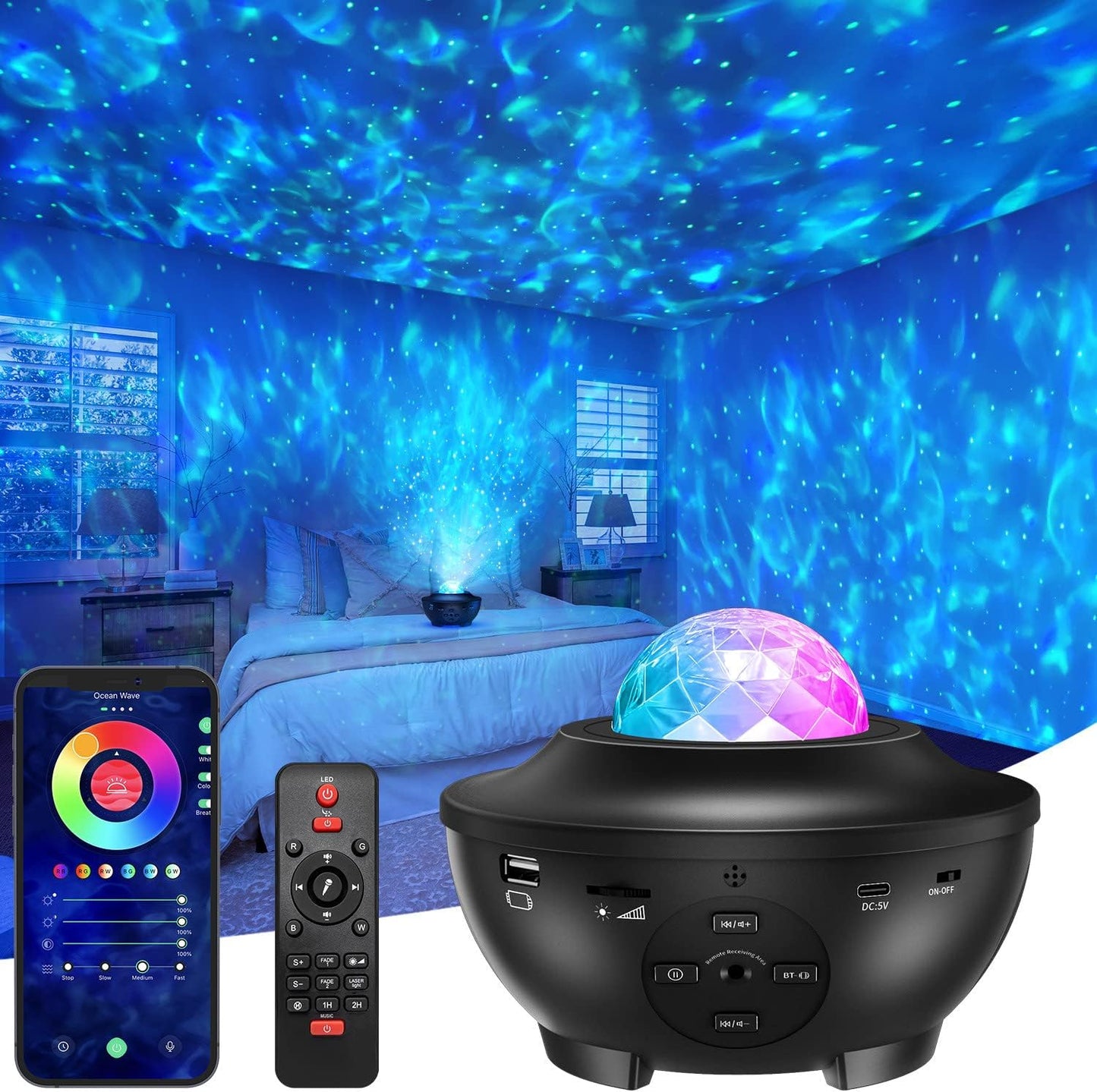 Starry Night Light Projector Lamp, 3 in 1 Smart Night Light Projector