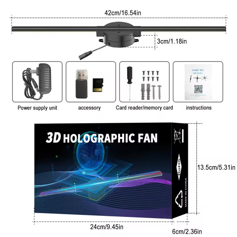 3D Holographic Fan Screen Stereoscopic Display Suspended Projection Lamp 42cm Suspended Imaging Advertising Machine