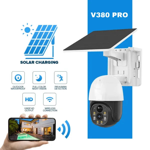 V380 IP66 solar powered outdoor security cameras outdoor auto tracking ptz camera 3MP WIFI Solar power ptz camera