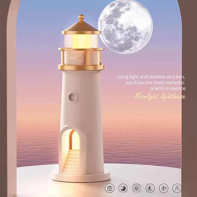 Lighthouse Ambient Lights Moon Projection Lamp Motion Sensor Night Light Dimmable Bluetooth Music Magnetic Creative Camping Lamp