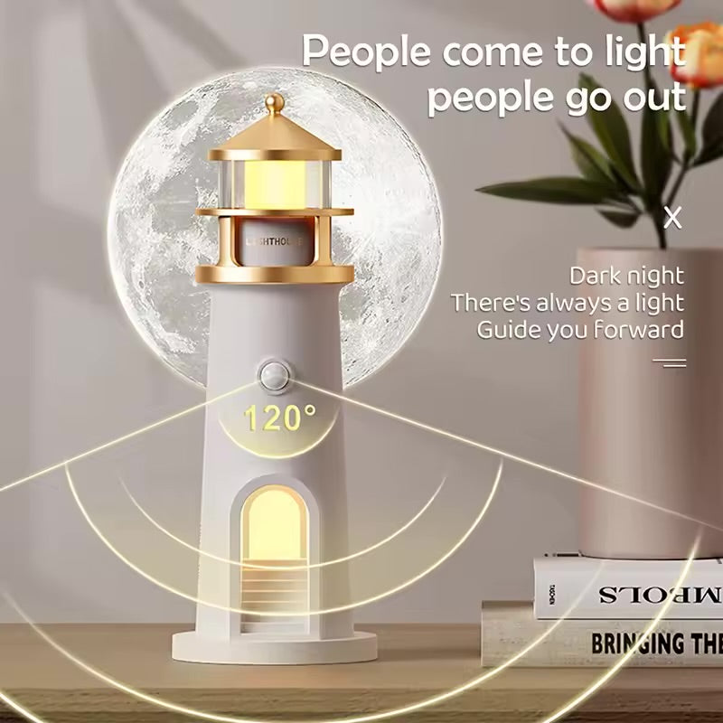Lighthouse Ambient Lights Moon Projection Lamp Motion Sensor Night Light Dimmable Bluetooth Music Magnetic Creative Camping Lamp