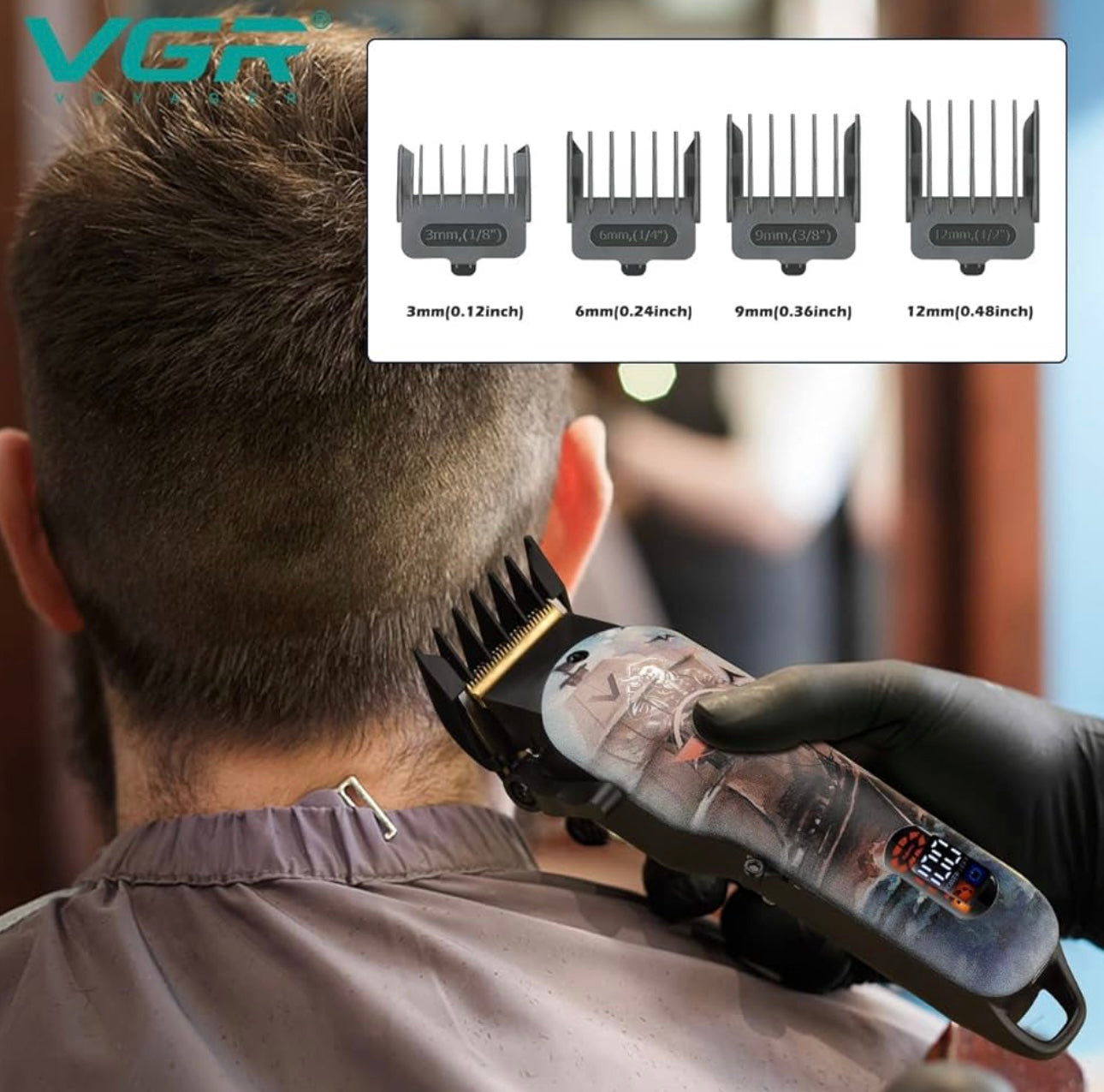 VGR V-689 Professional Salon Series Hair Clipper/Hair Trimmer for Men with LED display, Runtime 180 min with 4 Cutting Guide comb