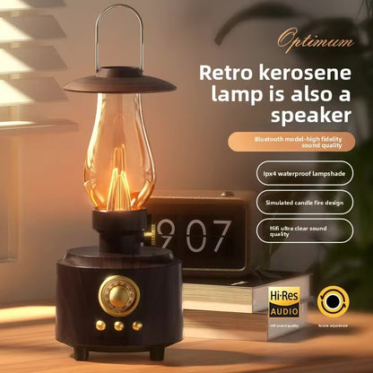 Retro lamp Bluetooth speaker portable outdoor camping light candle flame atmosphere night light FM radio sound system
