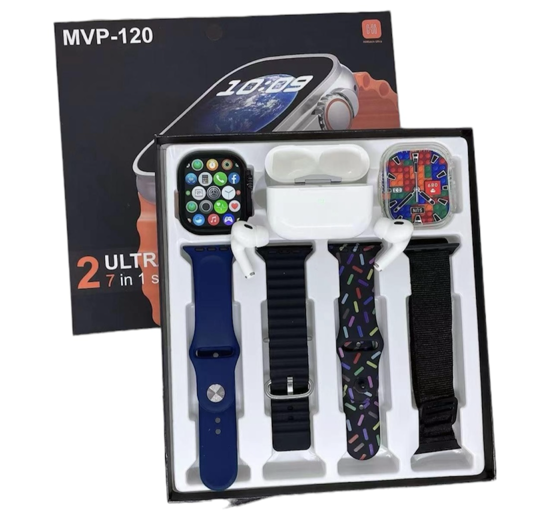 MVP-120 7 in 1 Ultra Package 4 Straps,49mm Sport Fitness Watch with Protective Case ,Earphone,Wireless charger