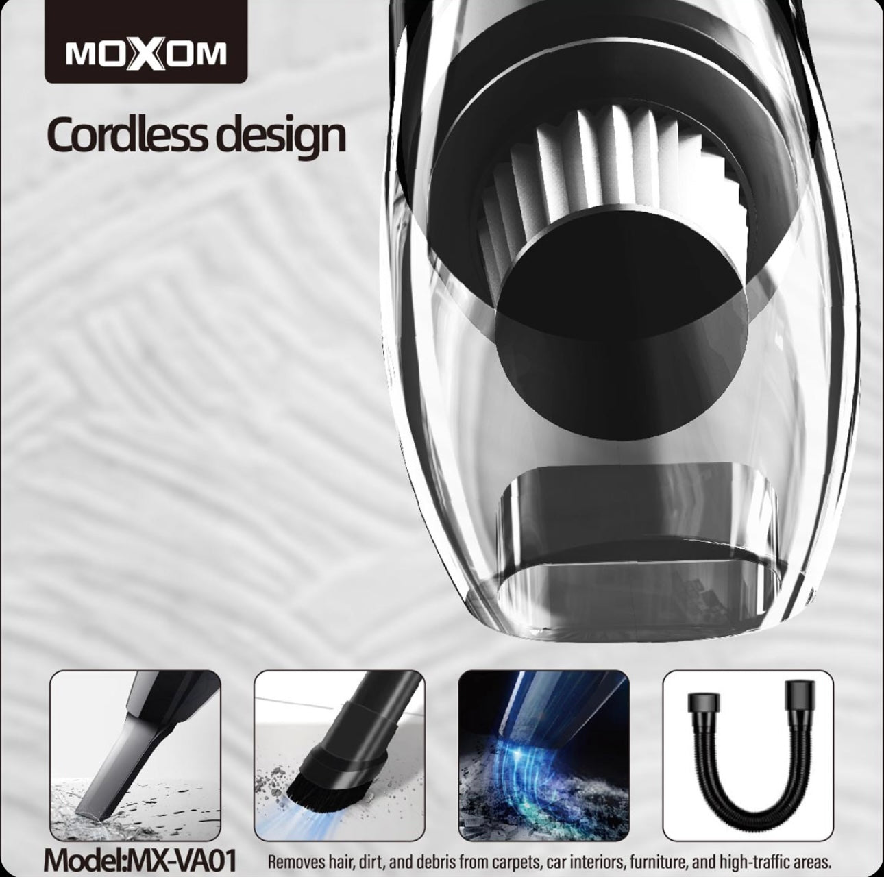 Moxom MXVA01 Cordless Handheld Vacuum, 120V Powerful Rechargeable Cleaner for Home and Car, Lightweight and Portable