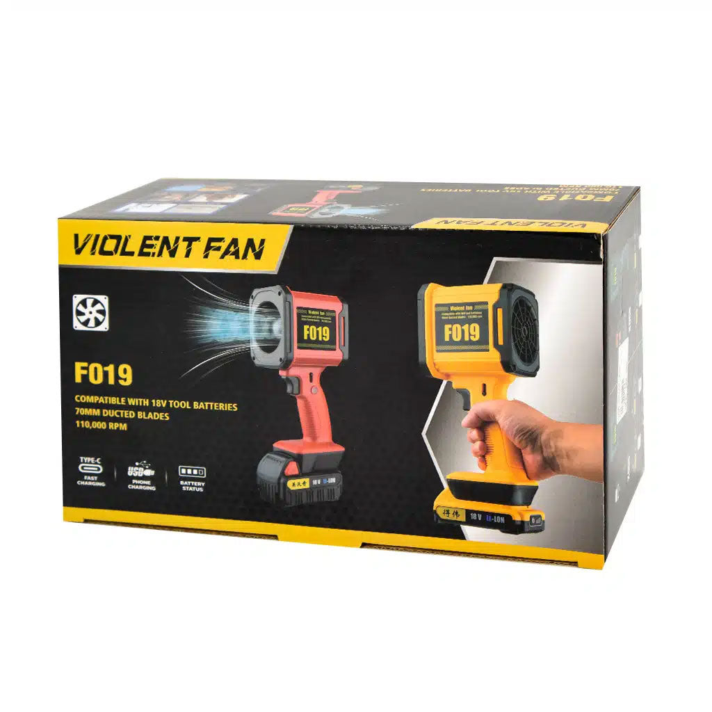 Violent Fan Blower F019 Cordless Handheld Fan, 110,000 RPM, 18V Battery Compatible, Portable Cooling Device Portable Electric Air Duster for Keyboard, Computer, Car Cleaning, Camping & Outdoor Use