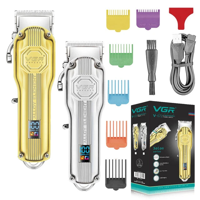 VGR V-672 Professional Corded & Cordless Hair Clipper, Salon Trimmer with Digital LED Display, 6 Cutting Guide Combs, 200-Minute Runtime, 2000mAh Lithium Battery