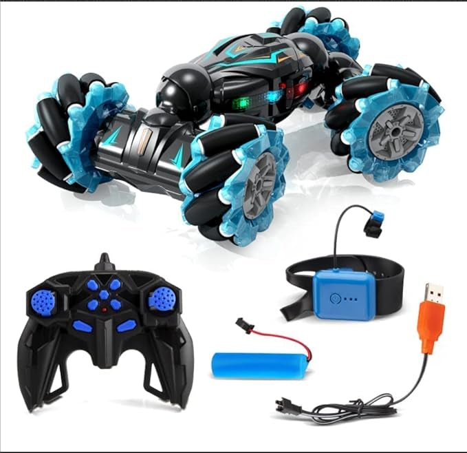 RC Stunt Car, 2.4GHz 4WD Remote Control Gesture Sensor Toy, Double-Sided Rotating Off-Road Vehicle with 360° Flips, Lights, and Music, Multicolor, Perfect for Boys and Girls Birthdays