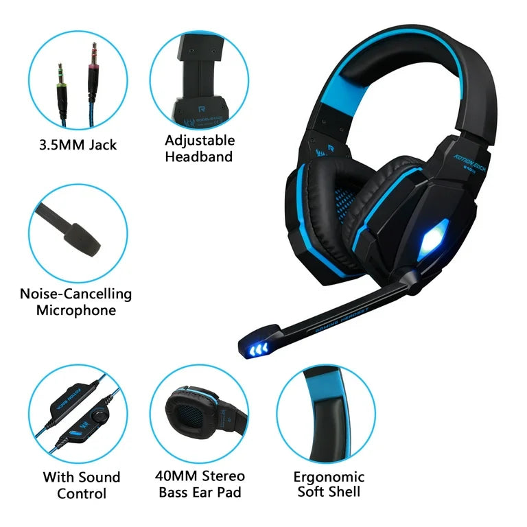 EACH G4000 Gaming Headset Stereo Headphones USB 3.5mm LED with Mic