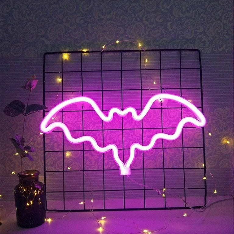 Bat Neon Sign,USB or 3-AA Battery Powered Neon Light,LED Table Decoration,Bedroom Wall Decoration,Birthday Gift,Wedding Supplies Business Gift(Pink,Red)