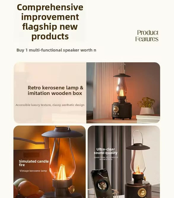Retro lamp Bluetooth speaker portable outdoor camping light candle flame atmosphere night light FM radio sound system