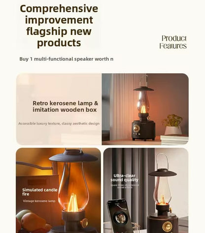 Retro lamp Bluetooth speaker portable outdoor camping light candle flame atmosphere night light FM radio sound system
