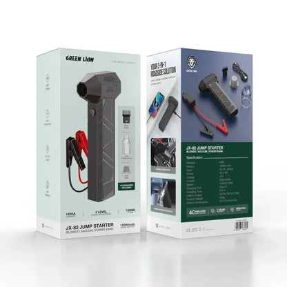 Green Lion JX-82 Jump Starter - Blower, Vacuum, Power Bank 12000mAh - Grey