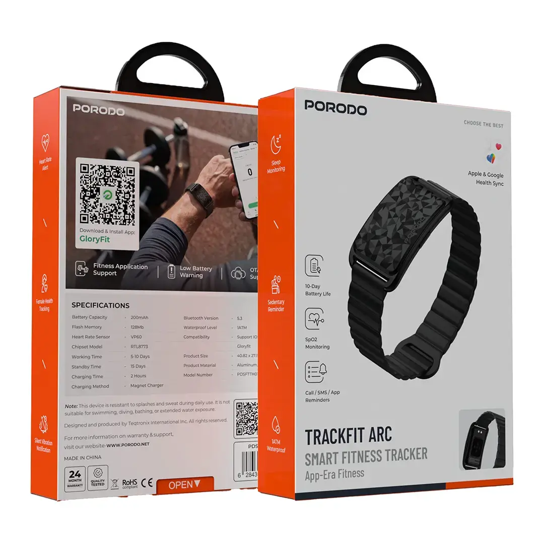 Porodo TrackFit Arc Smart Fitness Tracker with a magnetic strap