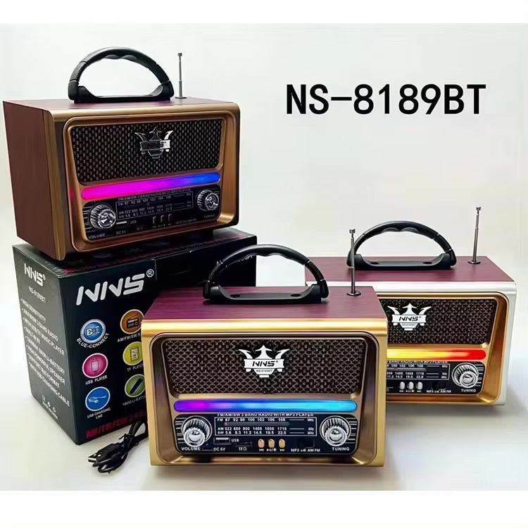 Ns-8189Bt Nns Customized Portable Vintage Reloj Retro Wooden Extra Antenna Led Am Fm Radio