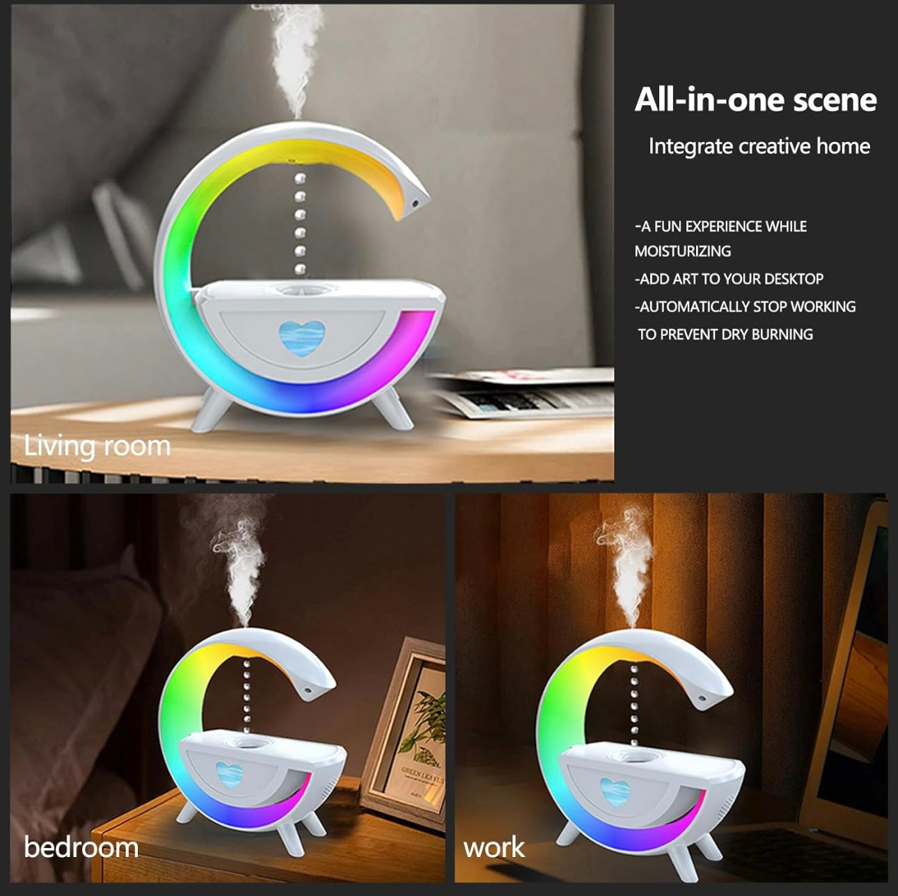 Anti-Gravity Humidifier,Humidifier for Bedroom, Humidifier with Bluetooth Speaker, 7Colors Night Light and Auto Shut-Off,