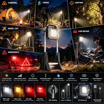 COB strong work light Flood Light Outdoor Portable LED Reflector Spotlight USB C Rechargeable Floodlight